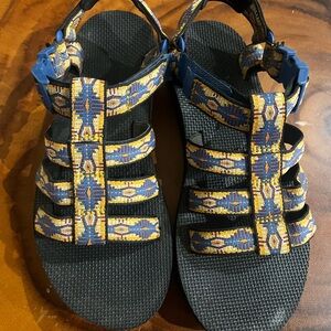 Teva Women's Dorado Sandals - Blue and Yellow Geometric Pattern